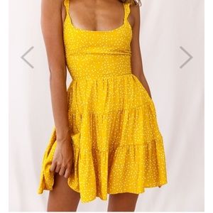 Allegra Fluted Hem Lace-Up Back Dress Yellow